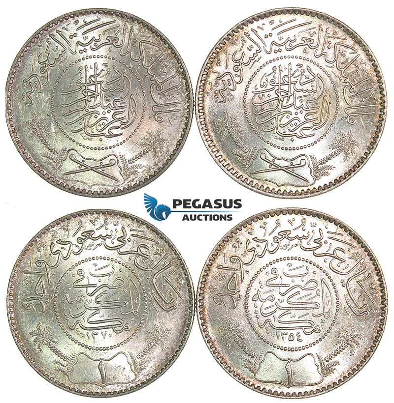J23, Saudi Arabia, Abd Al-Aziz Bin Sa'ud, Riyal AH1354 & AH1370 (2 coins) UNC!