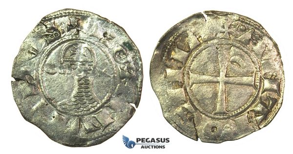 J28, Crusaders, Antioch. Bohémond III, (1163-1201) AR Denier (0.93g) Struck ca. 1163-88