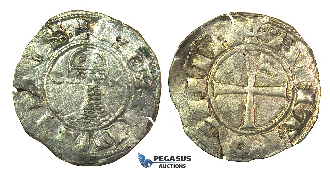 J28, Crusaders, Antioch. Bohémond III, (1163-1201) AR Denier (0.93g) Struck ca. 1163-88