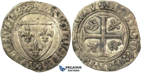J34, France, Charles VI (1380-1422) Blanc Guénar, 4th emission, Saint-Pourçain, Silver (3.07g) Nice!