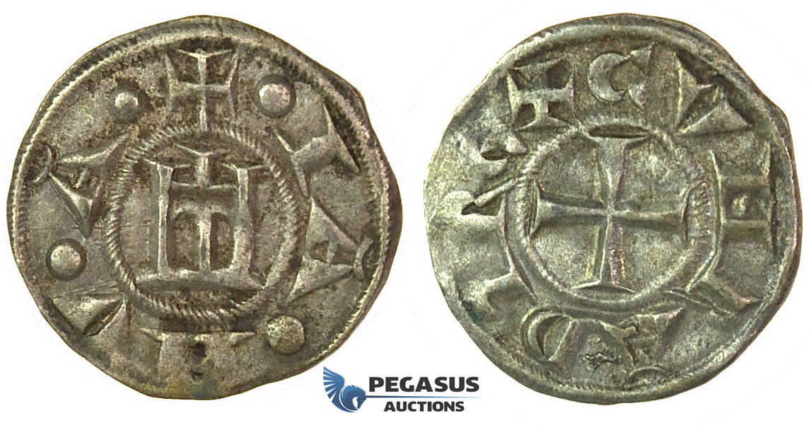 J39, Italy, Genoa, Republic (1139-1339) Denaro, Billon (0.95g) Well struck, Sharp details!