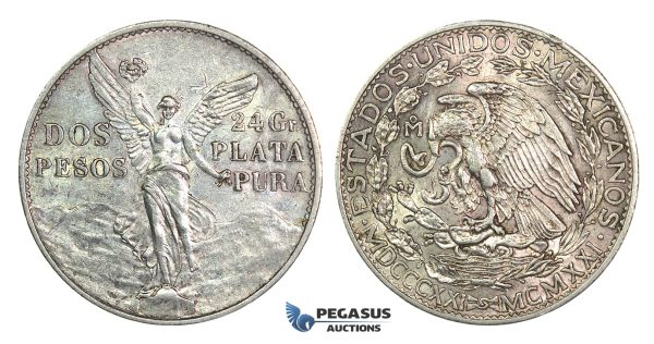 J54, Mexico, Peso 1921, Silver, Very Nice!