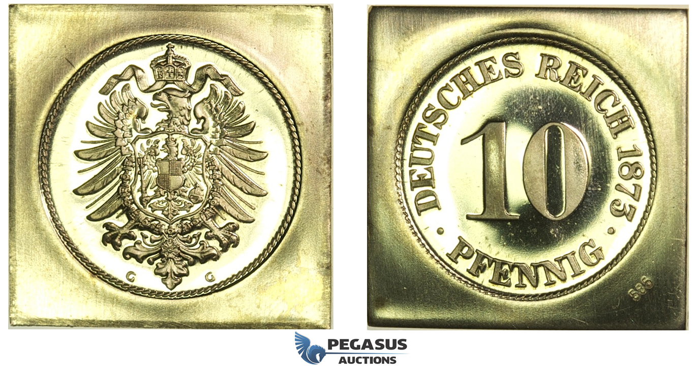 J60, Germany, Klippe 10 Pfennig 1873-G, Official Restrike in Gold (9.90g) KM-PnA9, Proof