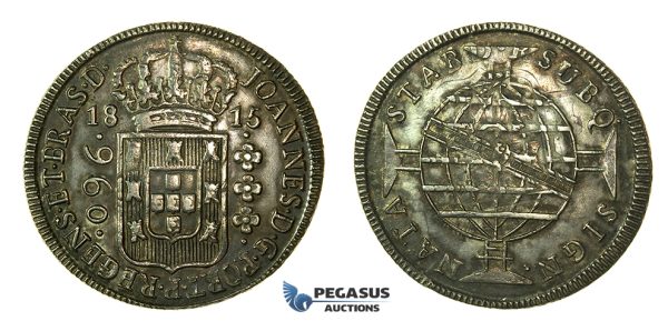 J79, Brazil, Joao VI, 960 Reis 1815 (B) Silver (Overstruck on 8 Reales) Dark Toning!