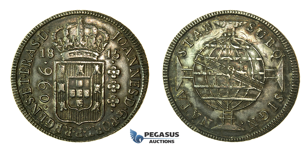 J79, Brazil, Joao VI, 960 Reis 1815 (B) Silver (Overstruck on 8 Reales) Dark Toning!