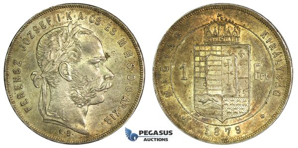 J89, Hungary, Franz Joseph, 1 Forint 1879-KB, Kremnitz, Silver, Toned High Grade!