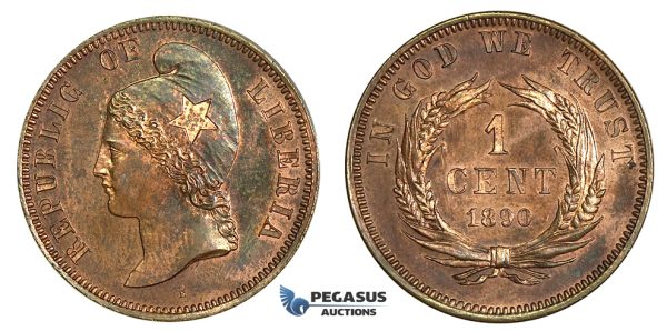 J97, Liberia, ESSAI 1 Cent 1890, Specimen Strike, Red Brown