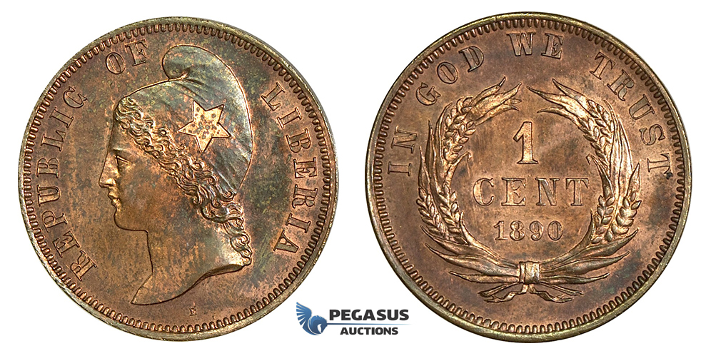 J97, Liberia, ESSAI 1 Cent 1890, Specimen Strike, Red Brown