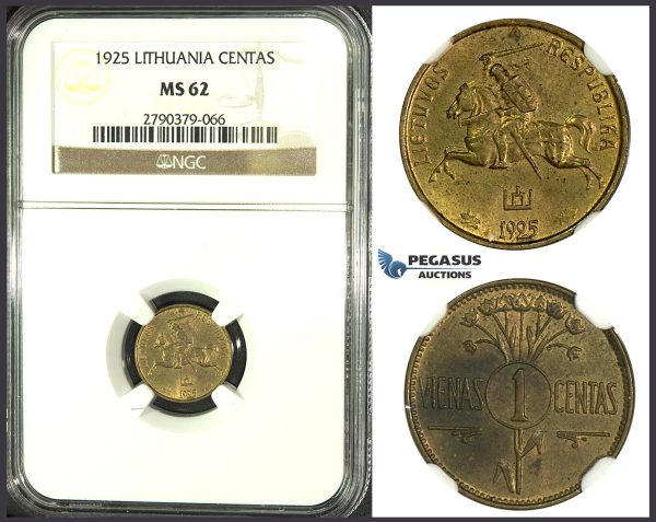 J98, Lithuania, 1 Centas 1925, NGC MS62