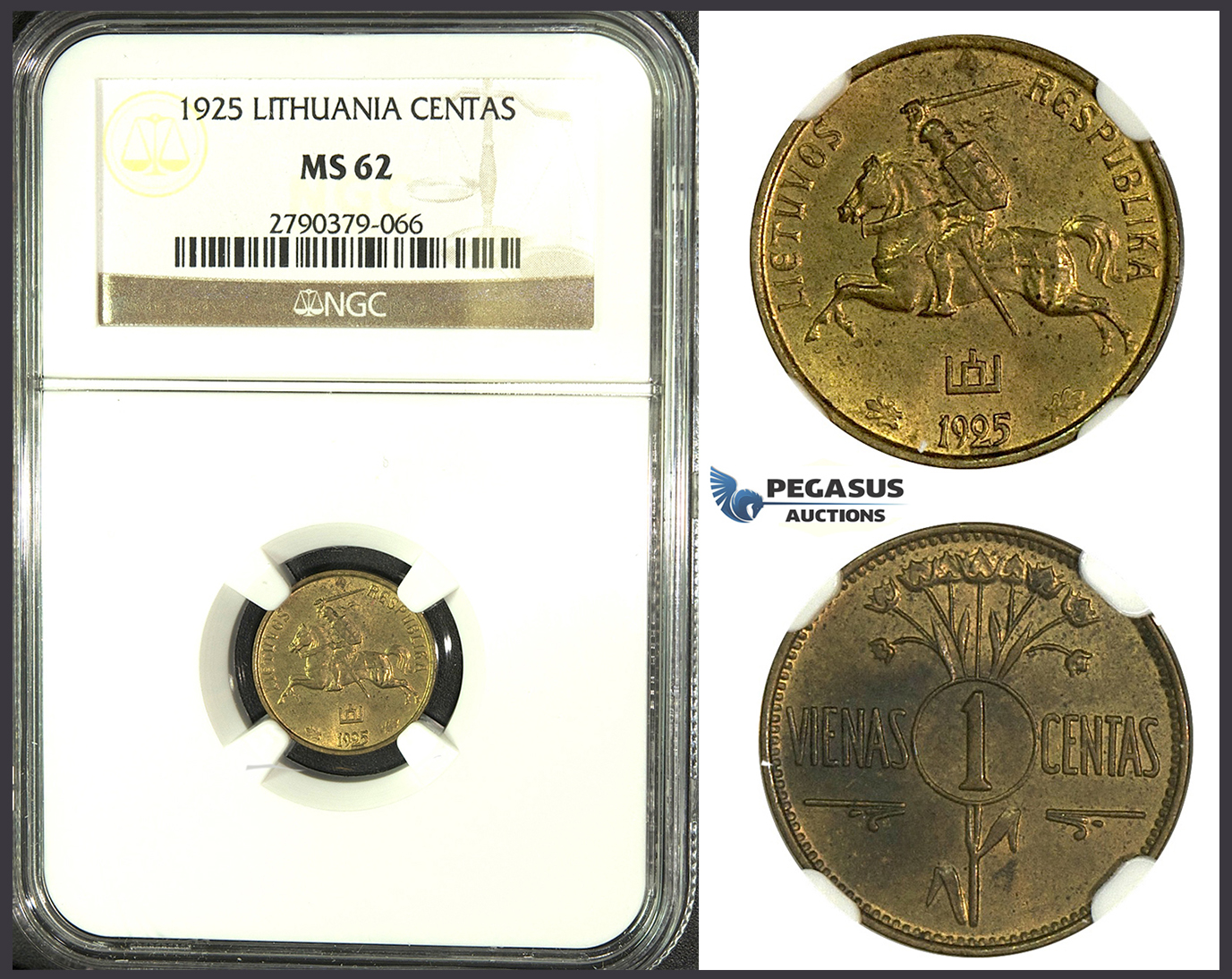 J98, Lithuania, 1 Centas 1925, NGC MS62