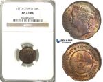 K09, Straits Settlements, Victoria, 1/4 Cent 1872-H, Heaton, NGC MS63RB