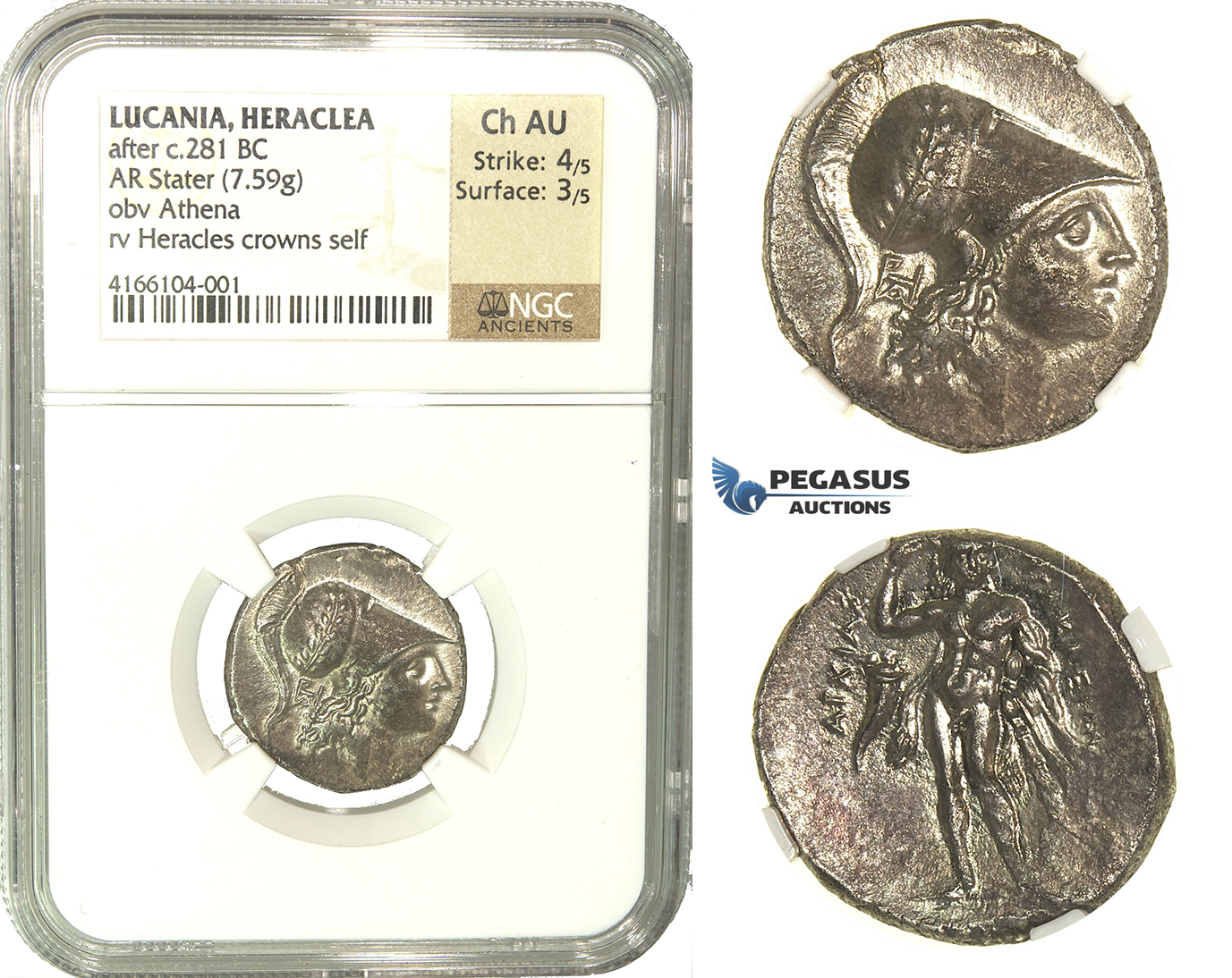 K23, Italy, Lucania, Herakleia, AR Stater / Nomos c. 281-278 BC, NGC Ch AU, Very Rare!