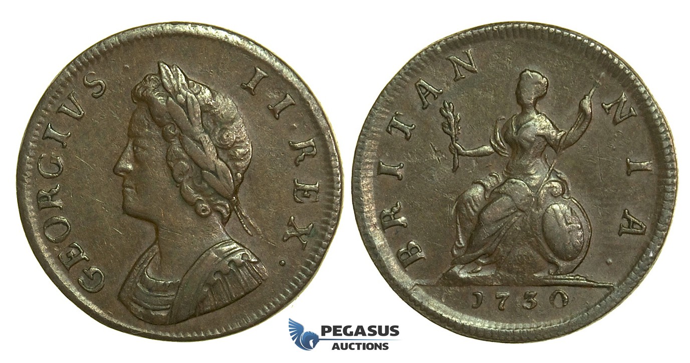 K32, Great Britain, George II, Farthing 1730, VF