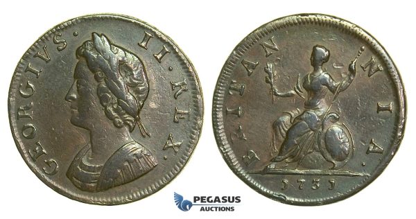 K33, Great Britain, George II, Farthing 1731, VF