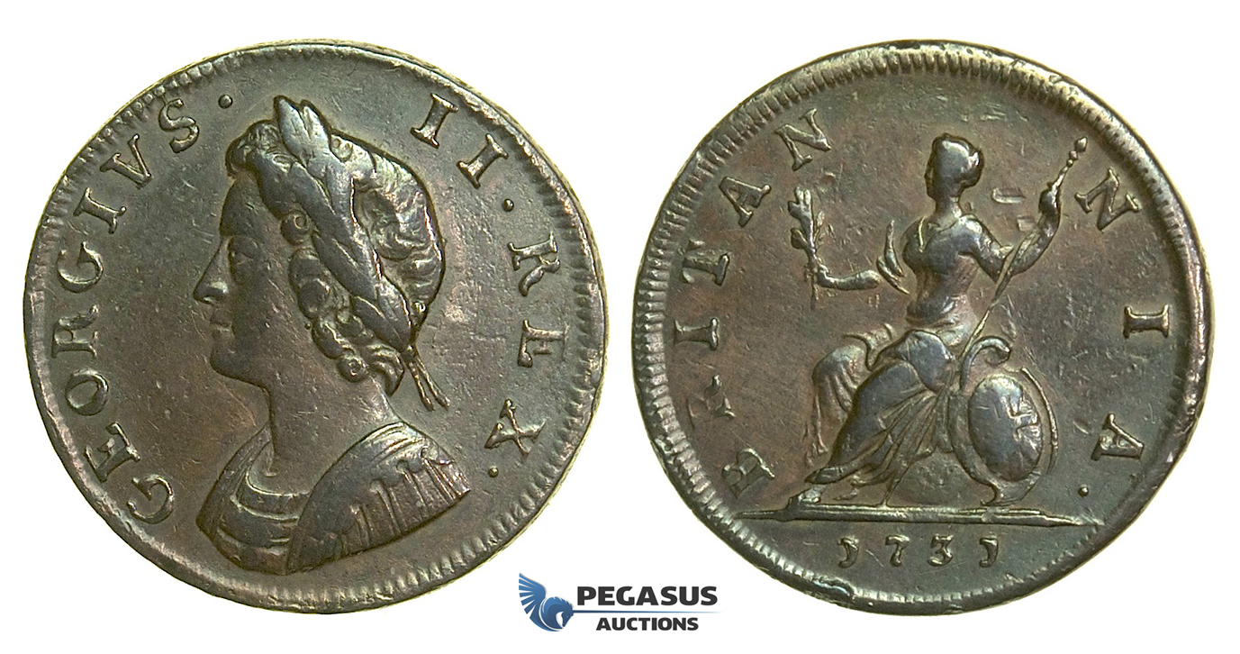 K33, Great Britain, George II, Farthing 1731, VF