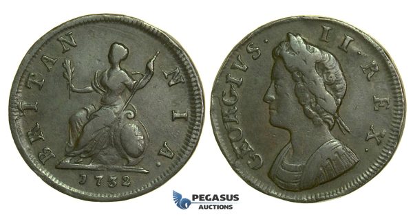 K34, Great Britain, George II, Farthing 1732, VF