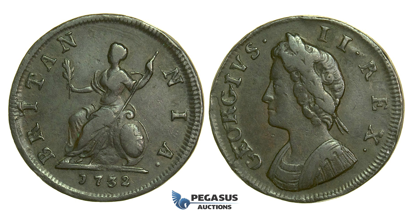 K34, Great Britain, George II, Farthing 1732, VF