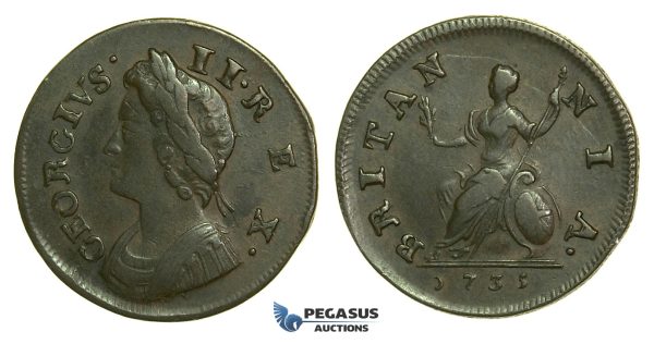K35, Great Britain, George II, Farthing 1735, VF
