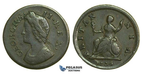 K36, Great Britain, George II, Farthing 1736, VF