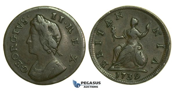 K38, Great Britain, George II, Farthing 1739, VF