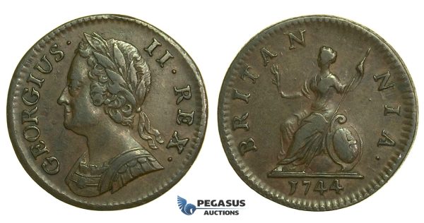 K39, Great Britain, George II, Farthing 1744, GVF