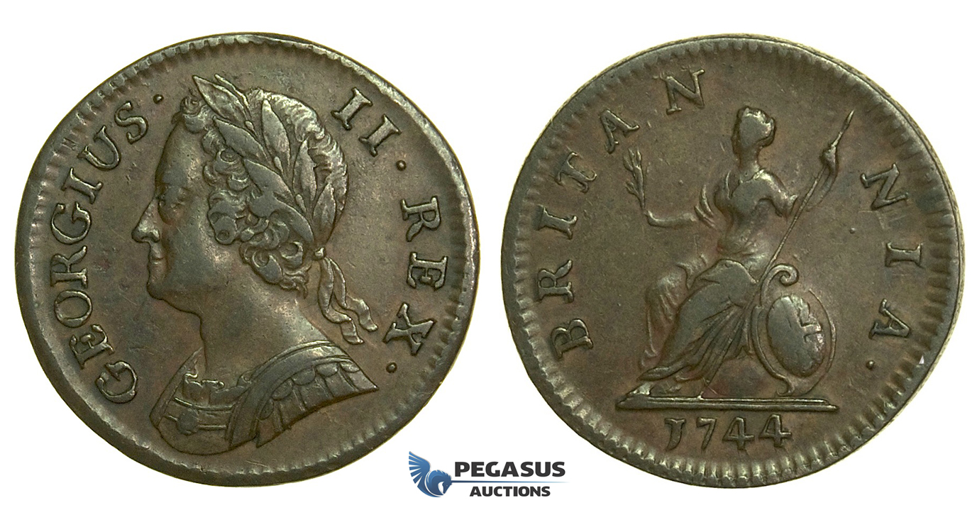K39, Great Britain, George II, Farthing 1744, GVF