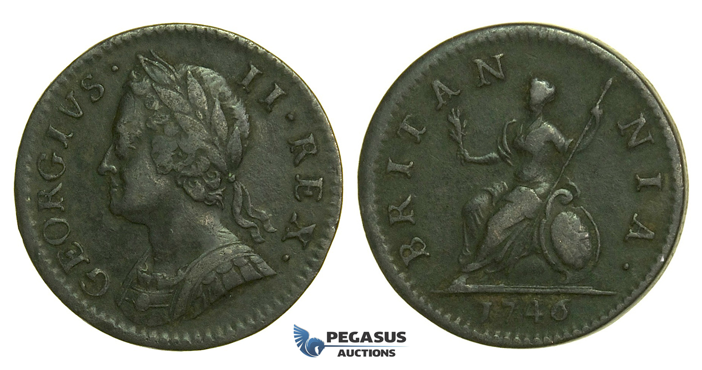 K40, Great Britain, George II, Farthing 1746, VF