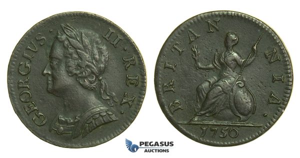K42, Great Britain, George II, Farthing 1750, GVF
