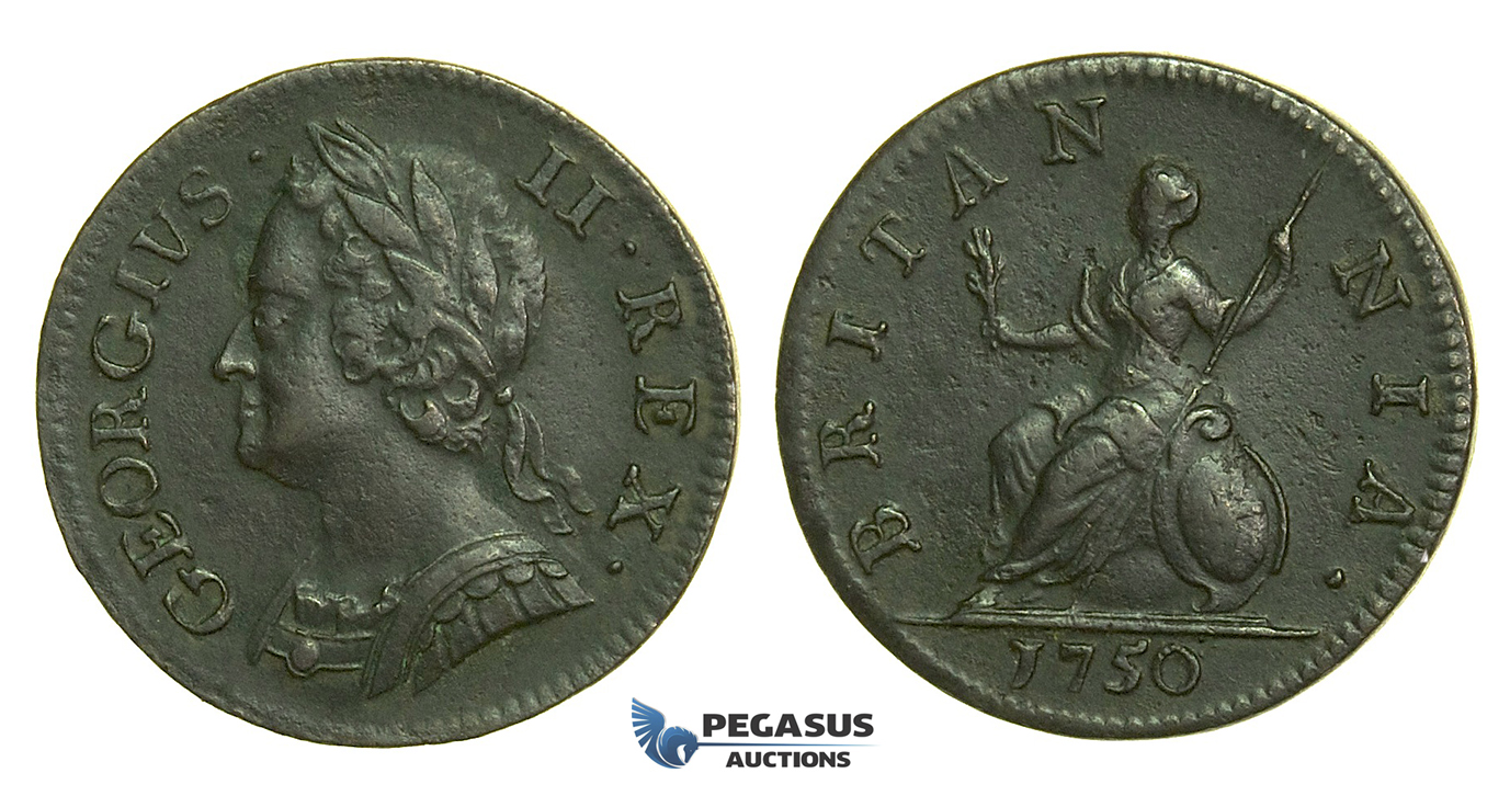 K42, Great Britain, George II, Farthing 1750, GVF