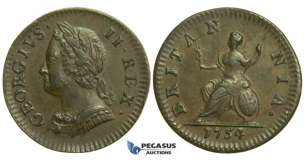 K43, Great Britain, George II, Farthing 1754, EF