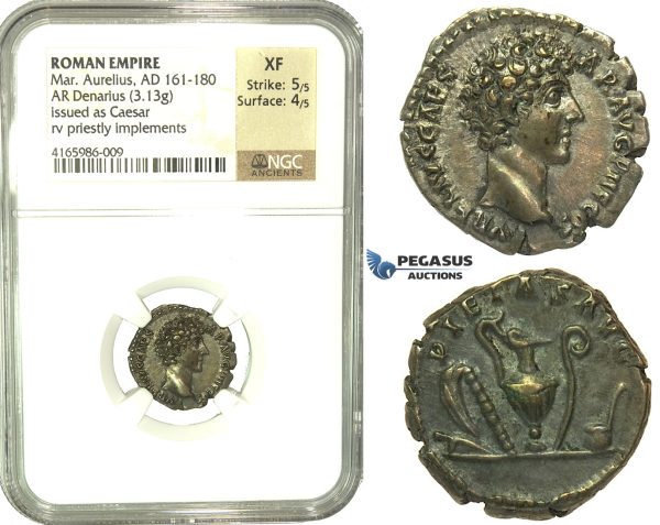 K91, Roman Empire, Marcus Aurelius (161-180 AD) AR Denarius (3.13g) 140-144 AD, Rome, NGC XF