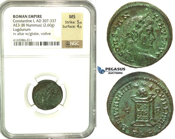 K93, Roman Empire, Constantine I (307-337 AD) AE3 (2.60g) 321-322 AD, Lugdunum (Lyon) NGC MS