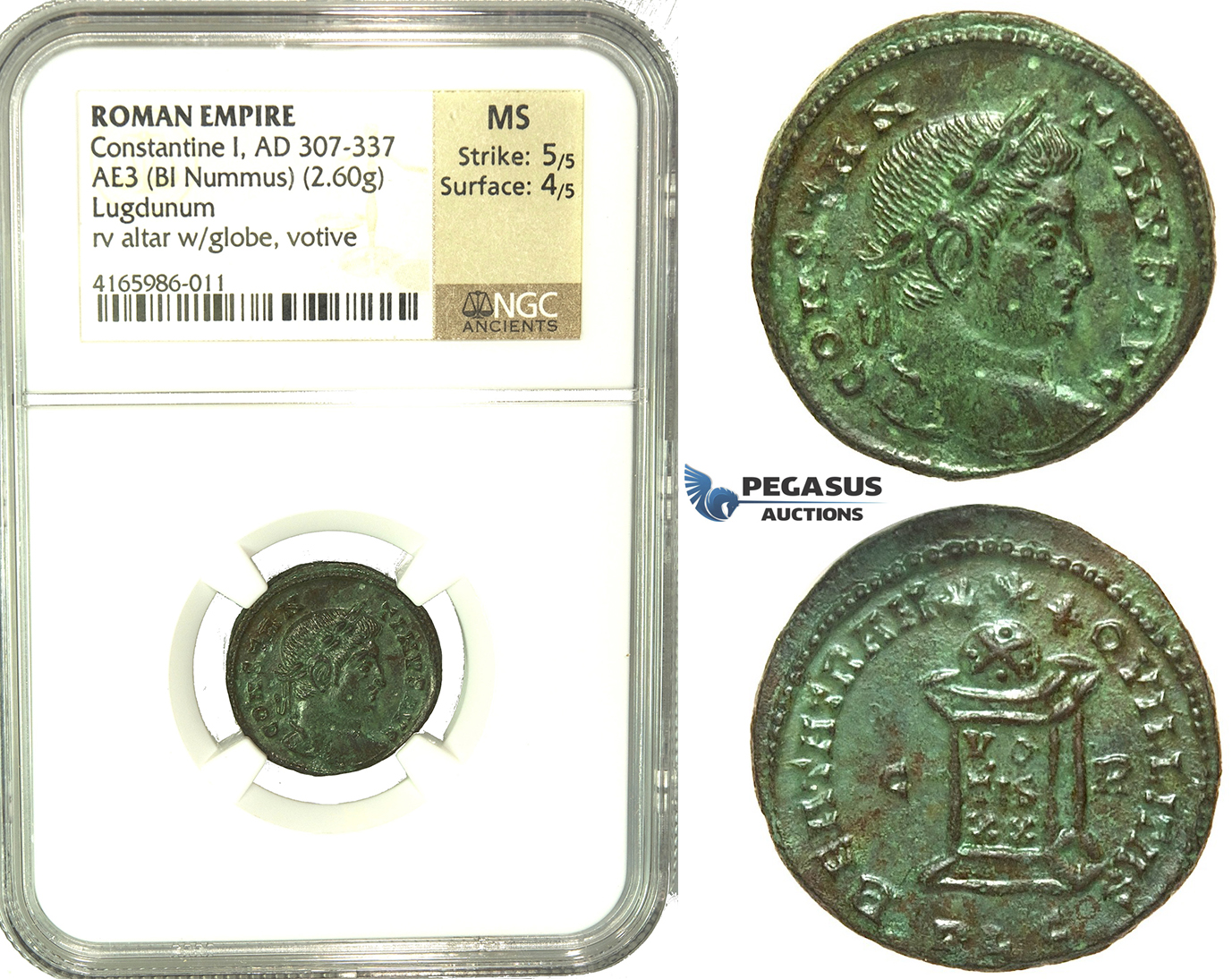 K93, Roman Empire, Constantine I (307-337 AD) AE3 (2.60g) 321-322 AD, Lugdunum (Lyon) NGC MS