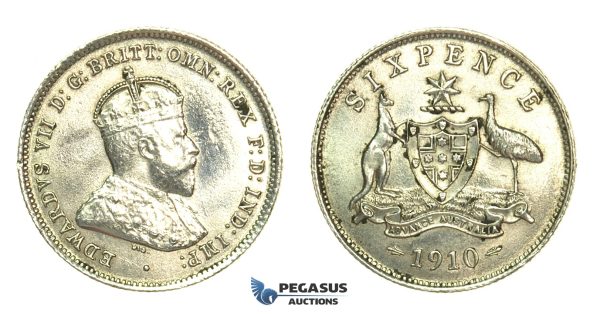 K94, Australia, Edward VII, Six Pence 1910, Silver, High Grade, polishing on Obv.