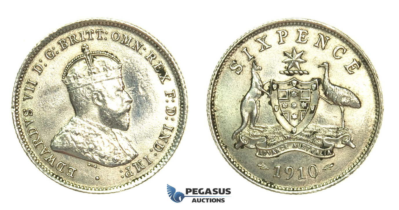 K94, Australia, Edward VII, Six Pence 1910, Silver, High Grade, polishing on Obv.