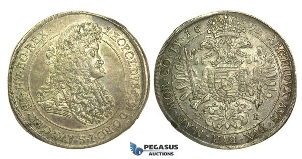 L05, Hungary, Leopold I, Taler 1692-KB, Kremnitz, Silver (28.42g) Superb coin!