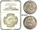 L06, Hungary, Franz Joseph, Coronation 5 Korona 1907-KB, Kremnitz, Silver, NGC MS64