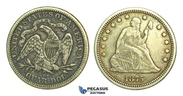 L25, United States, Liberty Seated Quarter (25 Cents) 1875-CC, Carson City, Nice & Rare!