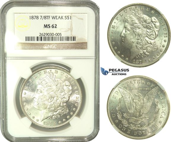 L26, United States, Morgan Dollar 1878 7/8TF Weak, Silver, NGC MS62