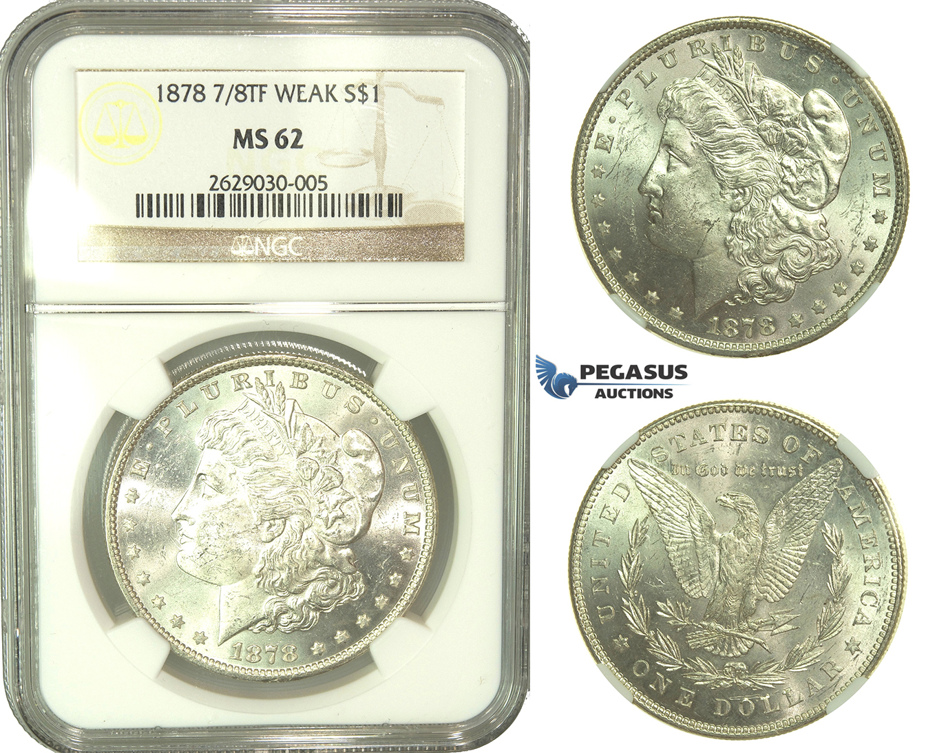 L26, United States, Morgan Dollar 1878 7/8TF Weak, Silver, NGC MS62