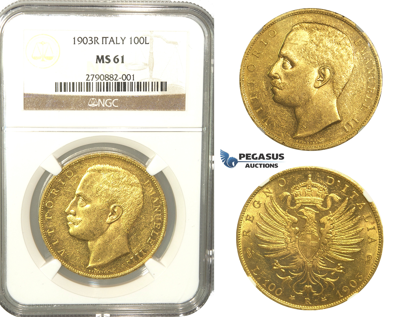 L48, Italy, Vittorio Emanuele III, 100 Lire 1903-R, Rome, Gold, NGC MS61, Very Rare!
