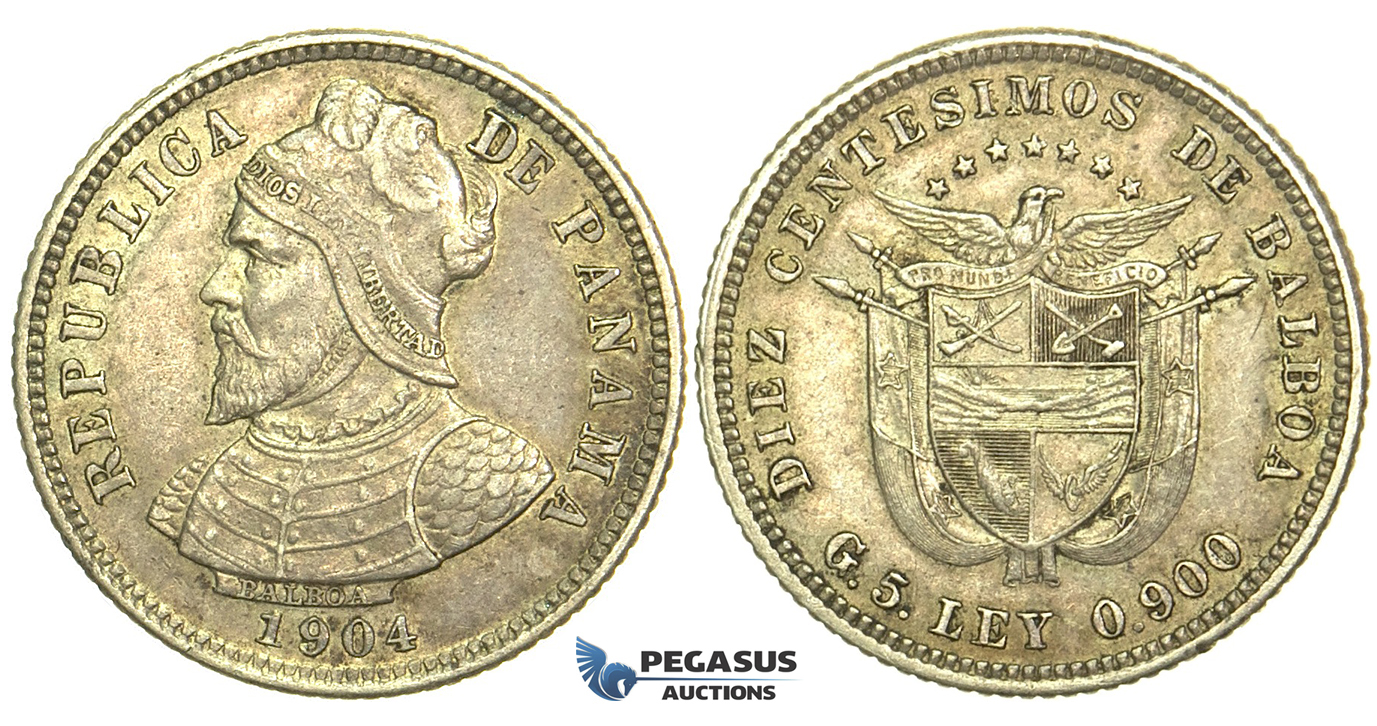 L53, Panama, 10 Centesimos 1904, Silver, High Grade!