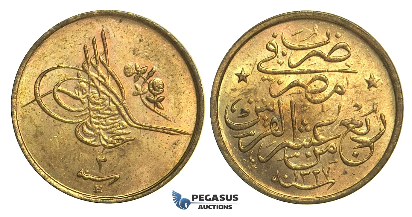 L73, Ottoman Empire, Egypt, Mehmed Resad, 1/40 Qirsh AH1327/3-H, Heaton, Mint State!