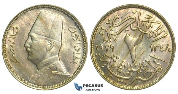 L74, Egypt, Fuad, 2 Milliem 1929, Mint State!