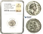 L84, Roman Empire, Marcus Aurelius (161-180 AD) AR Denarius 164 AD (3.38g) Rome, Armenia, As Struck, NGC MS