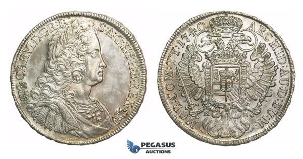 L85, Hungary, Charles VI, Taler 1740-KB, Kremnitz, Silver (28.59g) partial toned aUNC