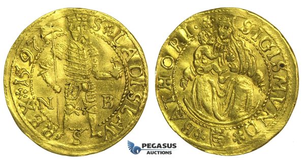 L96, Transylvania, Sigismund Bathori, Ducat 1597 N-B, Nagybanya, Gold (3.48g) VF-EF