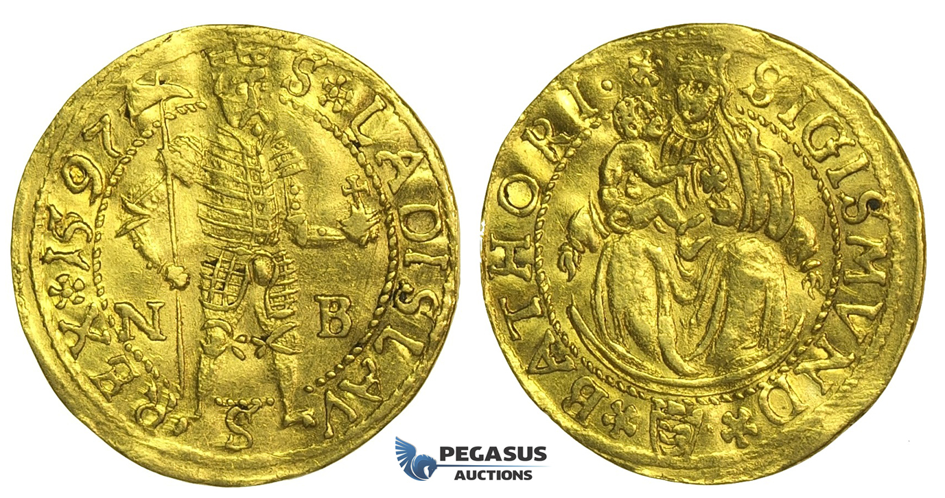 L96, Transylvania, Sigismund Bathori, Ducat 1597 N-B, Nagybanya, Gold (3.48g) VF-EF