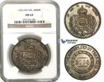 L97, Brazil, Pedro II, 2000 Reis 1856, Silver, NGC MS62, Dark Toning!