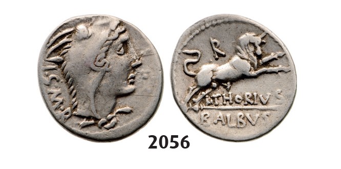 Lot: 2056. Roman Republic, L. Thorius Balbus (105 BC) Denarius, Rome, Silver (3.80g)